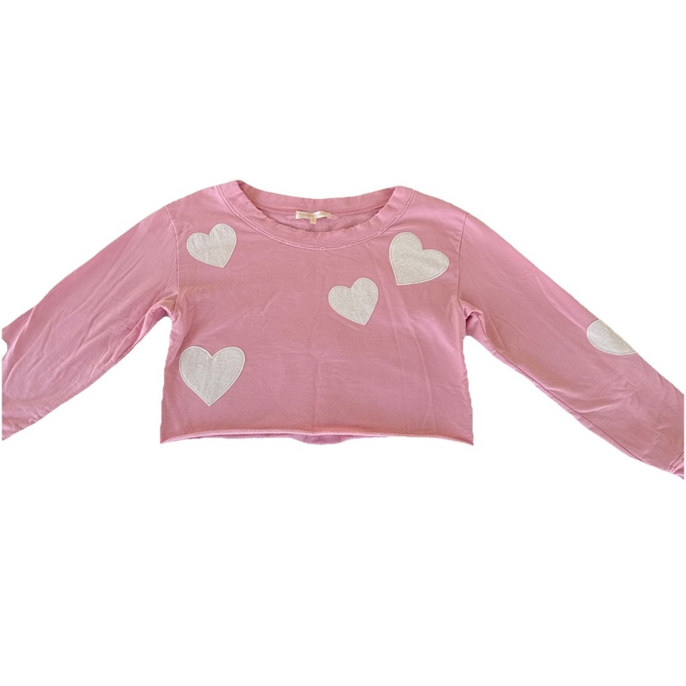 LoveShackFancy Angelou Candy Pink Heart Cotton Cropped Pullover Size XS